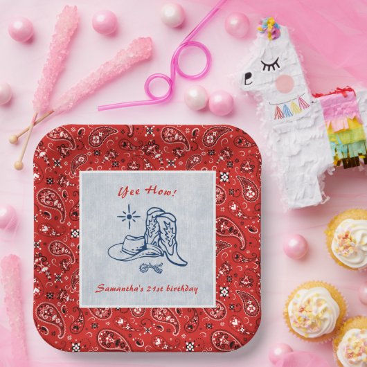 イエウェイウェスタンペイズリーデニムブルージーンズ誕生日 ペーパープレート (パーティー)