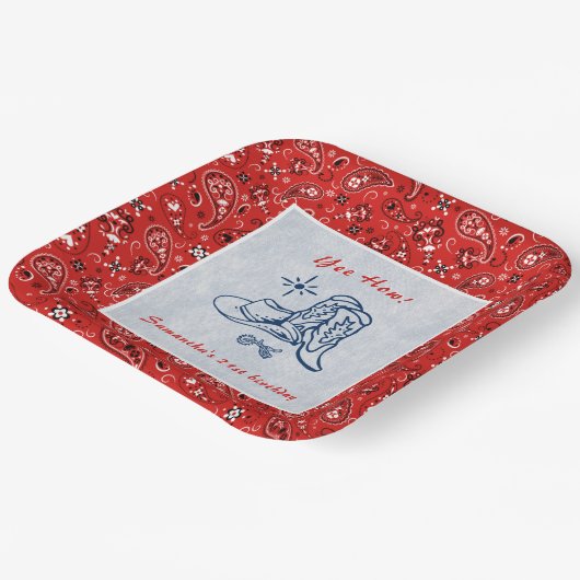 イエウェイウェスタンペイズリーデニムブルージーンズ誕生日 ペーパープレート (傾斜あり)