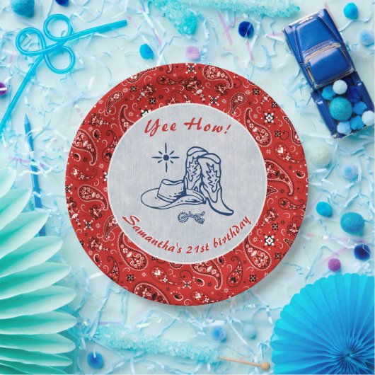 イエウェイウェスタンペイズリーデニムブルージーンズ誕生日 ペーパープレート (パーティー)