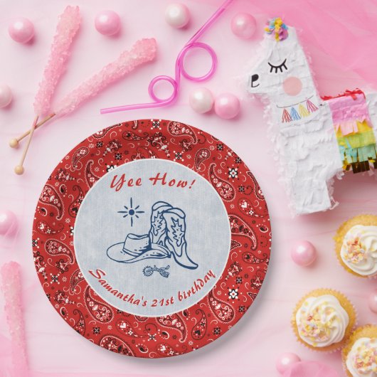 イエウェイウェスタンペイズリーデニムブルージーンズ誕生日 ペーパープレート (パーティー)