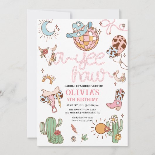 イエウェイガール誕生日ディスコロデオパーティー セーブザデート (正面)