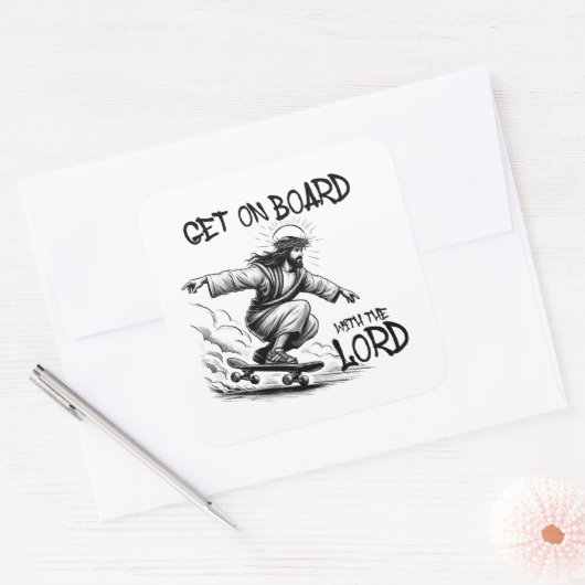 イエスおもしろいのスケートボードイエスと一緒に乗ろう スクエアシール (封筒)