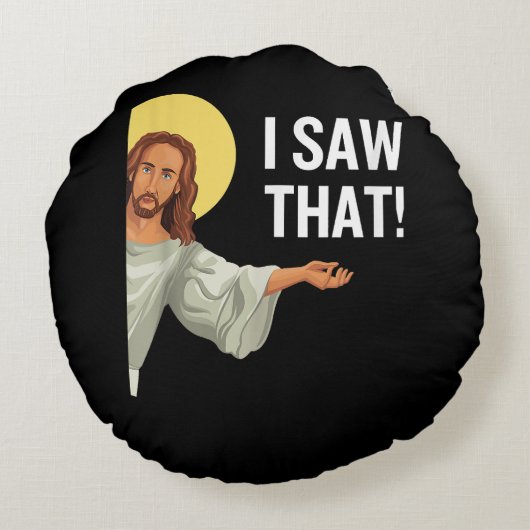 イエスおもしろいミーム私はクリスチャンの引用文神が見た ラウンドクッション (裏面)