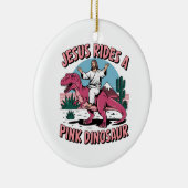イエスおもしろいミーム、ピンクの恐竜に乗る セラミックオーナメント (右)