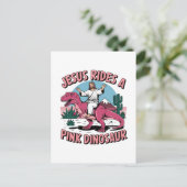 イエスおもしろいミーム、ピンクの恐竜に乗る ポストカード (スタンド正面)