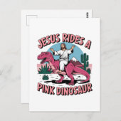 イエスおもしろいミーム、ピンクの恐竜に乗る ポストカード (正面/裏面)