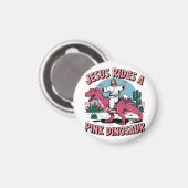 イエスおもしろいミーム、ピンクの恐竜に乗る マグネット (正面/裏面)