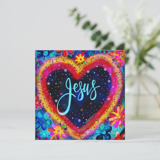 イエスかわいらしフローラカラフルハート感動的 サンキューカード (スタンド正面)