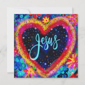 イエスかわいらしフローラカラフルハート感動的 サンキューカード (正面)