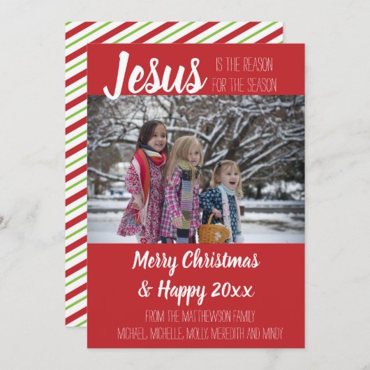 イエスがクリスチャンのクリスマスフォトカードの理由 案内状 (正面/裏面)