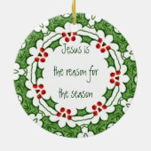 イエスがシーズンの理由ホリーデザイン セラミックオーナメント (裏面)