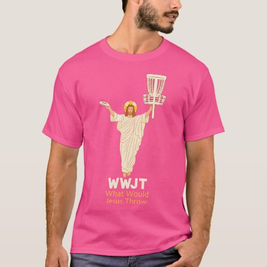 イエスがフリスビーを捨てるものとは何かディスクゴおもしろいルフ Tシャツ (正面)
