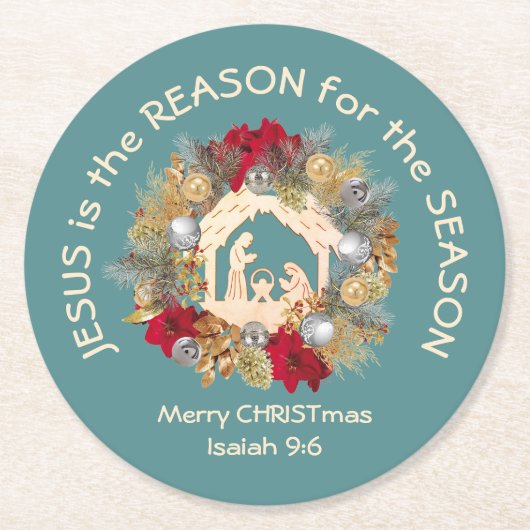 イエスがブルークリスマスの理由 ラウンドペーパーコースター (正面)