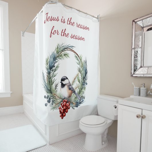 イエスが季節のクリスマス引用文の理由 シャワーカーテン (インサイチュ)