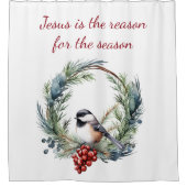 イエスが季節のクリスマス引用文の理由 シャワーカーテン (正面)