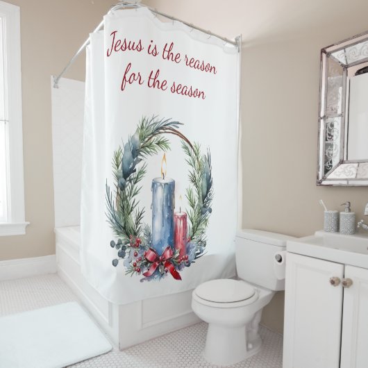 イエスが季節のクリスマス引用文の理由 シャワーカーテン (インサイチュ)