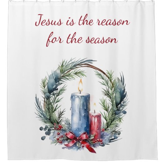 イエスが季節のクリスマス引用文の理由 シャワーカーテン (正面)