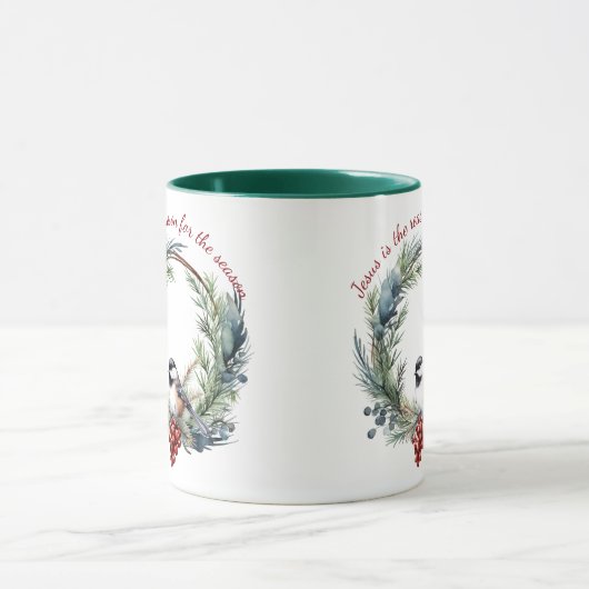 イエスが季節のクリスマス引用文の理由 マグカップ (中央)