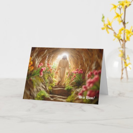 イエスが庭の墓のイースターカードを出る カード (黄色い花)