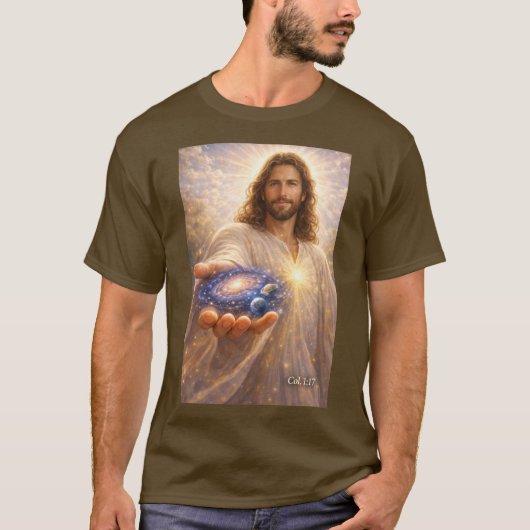 イエスが手に宇宙をおさめるTシャツ Tシャツ (正面)