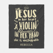 イエスが手の中にハートのバイオリンを持って フリースブランケット (正面)