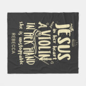 イエスが手の中にハートのバイオリンを持って フリースブランケット (正面(横))