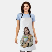 イエスが抹茶を飲むクリスチャン エプロン (着用した状態)