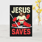 イエスが救う アイスホッケー ゴールキーパー クリスチャン 面白 カード (黄色い花)