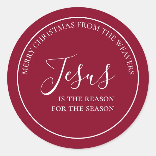 イエスが理由である | 赤パーソナライズされたのクリスマス ラウンドシール (正面)