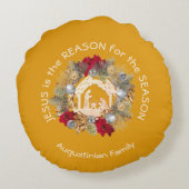 イエスが理由クリスマスリース出生 ラウンドクッション (裏面)
