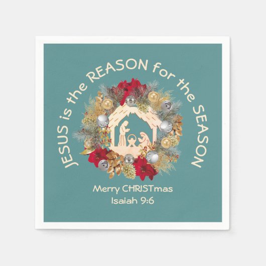 イエスが理由ブルークリスマス紙ナプキンス スタンダードカクテルナプキン (正面)