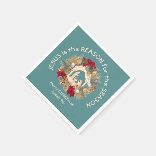 イエスが理由ブルークリスマス紙ナプキンス スタンダードカクテルナプキン (角)