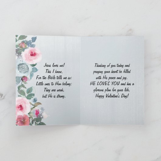 イエスが私を愛するピンクのバラのバレンタインデー シーズンカード (内部)