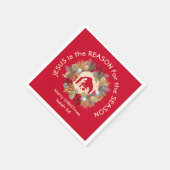 イエスが赤いクリスマスの紙 スタンダードカクテルナプキン (角)