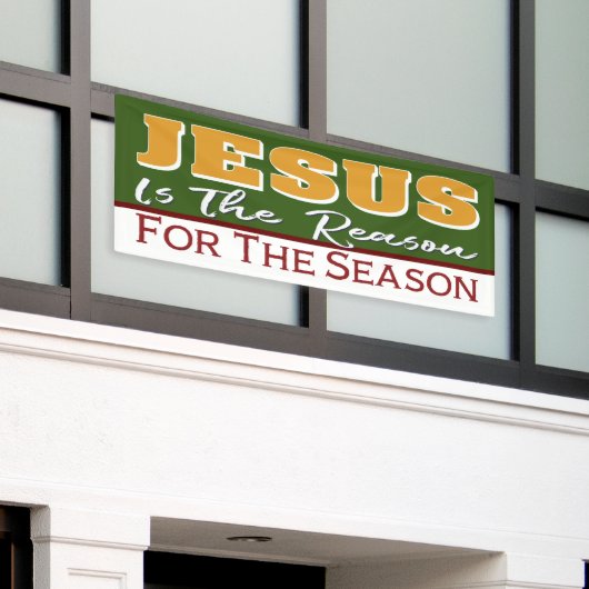 イエスが赤い緑のクリスチャンのクリスマスの理由 横断幕 (ビルの外側)