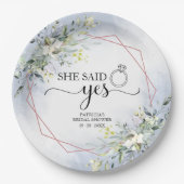 イエスといった グリーンナチュラル幾何学模様 ウェディングナプキン 紙 ペーパープレート (正面)