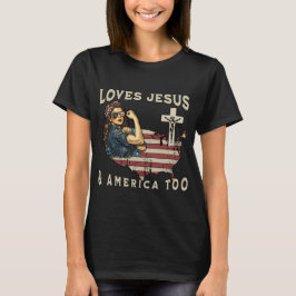 イエスとアメリカを愛するクリスチャンのための4th of Julyデザイン Tシャツ