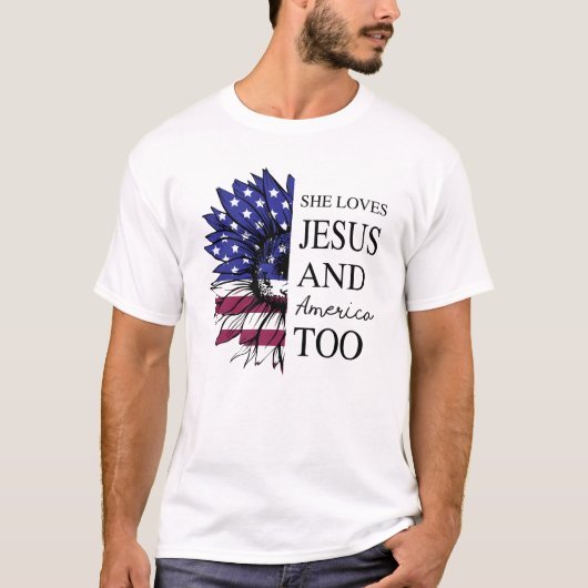 イエスとアメリカを愛する 7月4日 Tシャツ (正面)