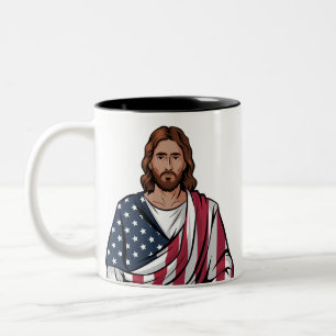 イエスとアメリカ国旗 ツートーンマグカップ