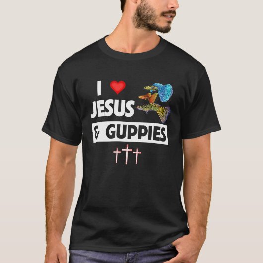 イエスとグッピーが好き 熱帯の虹の魚 Chr Tシャツ (正面)