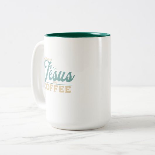 イエスとコーヒークリスチャンのデザインに煽られる ツートーンマグカップ (正面左)