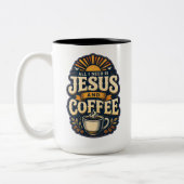 イエスとコーヒー キリスト教の信仰 コーヒー愛好家 ツートーンマグカップ (左)