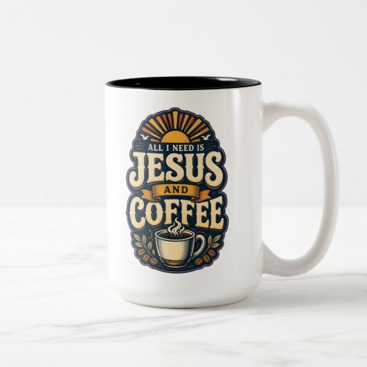 イエスとコーヒー キリスト教の信仰 コーヒー愛好家 ツートーンマグカップ (右)