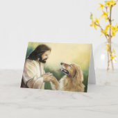 イエスとゴールデンレトリバー犬のアートのグリーティングカード カード (黄色い花)