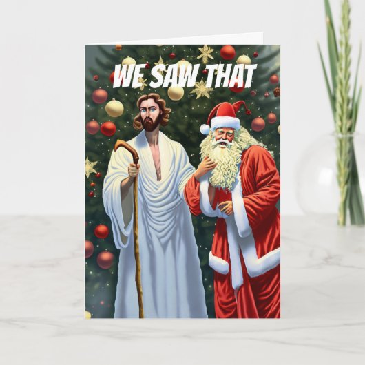 イエスとサンタがクリスマスおもしろいの休日を嫌う カード (正面)