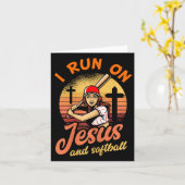 イエスとソフトボールが私のエネルギー源 キリスト教プレイヤーへのギフト カード (黄色い花)