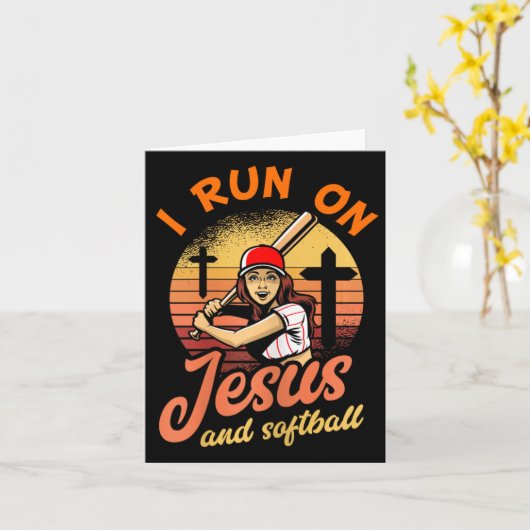 イエスとソフトボールが私のエネルギー源 キリスト教プレイヤーへのギフト カード (黄色い花)