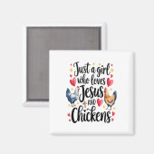 イエスとニワトリの農場を愛する女の子 マグネット (正面/裏面)