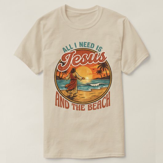 イエスとビーチがあればそれでいい | キリスト教ビーチ Tシャツ (デザイン正面)