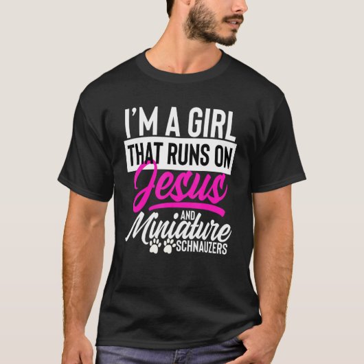 イエスとミニチュア走シュナウズの女の子 Tシャツ (正面)